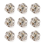 Brass Rhinestone Beads, Grade A, Round, Silver Color Plated, Clear, Size: about 6mm in diameter, hole: 1mm(RB-H034-4)