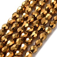 Electroplate Glass Bead Strands, Faceted, teardrop, Golden Plated, 7x6mm, Hole: 1mm, about: 66~68pcs/strand, 19.3 inch(EGLA-R045-7x6mm-02)