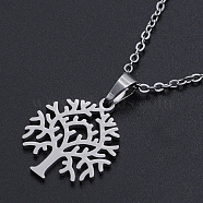201 Stainless Steel Pendant Necklaces, with Cable Chains and Lobster Claw Clasps, Tree, Stainless Steel Color, 17.7 inch(45cm), 1.5mm(NJEW-S105-JN537-45-1)