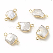 Baroque Natural Keshi Pearl Connector Charms, Square Links, with Brass Double Loops, Light Gold, 17~19x10~11x5~8mm, Hole: 1.6mm(PEAR-P004-02KCG)