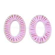 Handmade Raffia Woven Linging Rings, with Alloy Findings, Oval Ring, Light Gold, Pearl Pink, 48x34x2mm, Inner Diameter: 28.5x15.5mm(X-WOVE-Q077-22G)