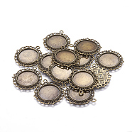 Zinc Alloy Pendant Settings for Cabochon & Rhinestone, DIY for Jewelry Making, Lead Free & Cadmium Free & Nickel Free, Flat Round, Antique Bronze, 33.5x30x1.4mm, Hole: 2mm, Tray: 19mm(X-PALLOY-A15290-AB-FF)