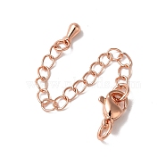 Rack Plating Brass Ends with Chain and Clasps, Long-Lasting Plated, Lead Free & Cadmium Free, Teardrop, Rose Gold, 75mm(KK-F873-01RG-01)