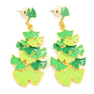 Saint Patrick's Day Theme Zinc Alloy Dangle Stud Earrings, Green, Leaf, 64x27.5mm(EJEW-Z030-02B)