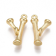 Brass Pendants, Letter, Nickel Free, Real 18K Gold Plated, Letter.Y, 18.5x11x4mm, Hole: 1mm(KK-T038-193G-Y)
