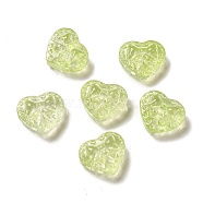 Glass Beads, Heart with Bowknot, Green Yellow, 14x16x7.5mm, Hole: 1.2mm(GLAA-B007-02D)
