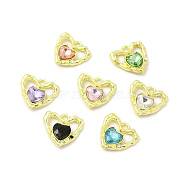 Rack Plating Alloy Pendants, with Mixed Color Glass, Heart Charms, Cadmium Free & Nickel Free & Lead Free, Light Gold, 18.5x19.5x5mm, Hole: 2.5mm(FIND-C018-42LG)