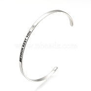 201 Stainless Steel Cuff Bangles, Stainless Steel Color, 2-1/2 inch(6.4cm)~2-3/4 inch(7cm)(BJEW-Q685-09)