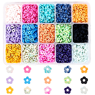 Handmade Polymer Clay Bead Strands, Flower, Mixed Color, 4~6x4~6x1~1.5mm, Hole: 2mm, 15colors, about 430pcs/color, 6450pcs/box(CLAY-PH0001-19)