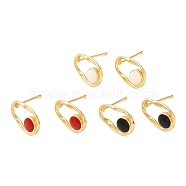 Rack Plating Brass Twist Oval Stud Earrings with Enamel, Real 18K Gold Plated, Lead Free & Cadmium Free, Mixed Color, 13x9mm(EJEW-D061-01G)