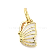 Real 18K Gold Plated Brass Enamel Charms, with Jump Ring, Long-Lasting Plated, Lead Free & Cadmium Free, Butterfly, White, 9x5.5x2mm, Hole: 3mm(KK-M293-33G-01)