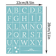 Self-Adhesive Silk Screen Printing Stencil, for Painting on Wood, DIY Decoration T-Shirt Fabric, 26 Alphabet and Star, Sky Blue, 28x22cm(DIY-WH0173-041)