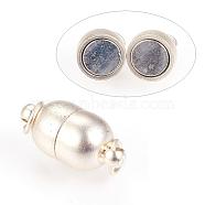 Brass Magnetic Clasps with Loops, Oval, Matte Silver, 17x8mm, Hole: 3mm(KK-K176-09S)