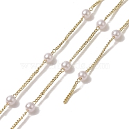 Rack Plating Brass Curb Chains, with Plastic Pearl Beaded, Soldered, with Card Paper, Golden, 7x4mm(CHC-C026-06)