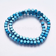 Electroplate Non-magnetic Synthetic Hematite Bead Strands, Faceted, Square, Blue Plated, 6x6x6mm, Hole: 1mm, about 70pcs/strand, 15.8 inch(G-K237-15G)