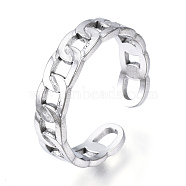 304 Stainless Steel Curb Chains Shape Open Cuff Ring, Hollow Ring for Women, Stainless Steel Color, US Size 7(17.3mm)(RJEW-N040-40)