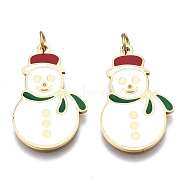316 Surgical Stainless Steel Enamel Pendants, with Jump Rings, Christmas, Snowman, Real 14K Gold Plated, 22x14x1mm, Jump Ring: 3.8x0.6mm, 2.6mm inner diameter(STAS-S116-368G)