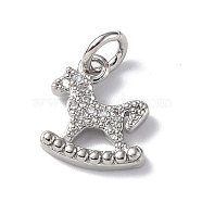 Brass Micro Pave Cubic Zirconia Charms, with Jump Ring, Rocking Horse Charms, Platinum, 11.5x10x2mm, Hole: 3mm(ZIRC-F131-24P)