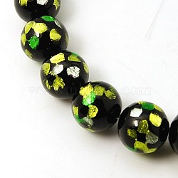 Handmade Silver Foil Glass Beads Strands, Round, Yellow, 12mm, Hole: 1mm(FOIL-G023-12mm-02)