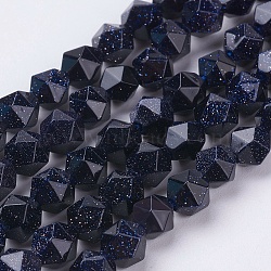 Synthetic Blue Goldstone Beads Strands, Faceted, Round, 6x5mm, Hole: 0.8mm, about 68pcs/strand, 15.3 inch(39cm)(G-J376-39-6mm)