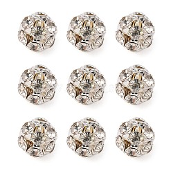 Brass Rhinestone Beads, Grade A, Round, Silver Color Plated, Clear, Size: about 6mm in diameter, hole: 1mm(RB-H034-4)