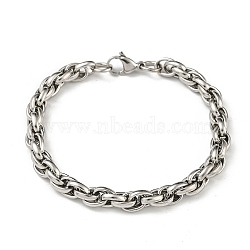 201 Stainless Steel Rope Chain Bracelets, Stainless Steel Color, 8-3/4 inch(22.2cm)(STAS-Z056-16P)