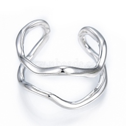Brass Double Line Wave Open Cuff Ring for Women, Nickel Free, Real Platinum Plated, US Size 6 1/4(16.7mm)(RJEW-T001-89P)