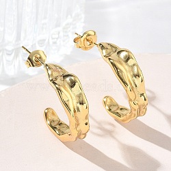 Textured 304 Stainless Steel Stud Earrings for Women, Half Hoop Earrings, Ion Plating(IP), Golden, 23x7.5mm(EJEW-K333-02G)