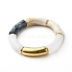 Chunky Curved Tube Beads Stretch Bracelet, CCB Plastic & Acrylic Imitation Gemstone Bracelet, Old Lace, Inner Diameter: 2-1/8 inch(5.5cm)(BJEW-JB06683-05)