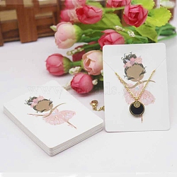 Rectangle Paper Necklace Display Cards, Jewelry Display Cards for Necklace Storage, White, Dancer Pattern, 7x5x0.05cm, Hole: 1mm(CDIS-C004-05D)