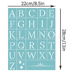 Self-Adhesive Silk Screen Printing Stencil, for Painting on Wood, DIY Decoration T-Shirt Fabric, 26 Alphabet and Star, Sky Blue, 28x22cm(DIY-WH0173-041)