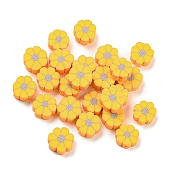 Handmade Polymer Clay Beads, Flower, Gold, 8.5x9x4mm, Hole: 1.6mm(X-CLAY-E005-05)