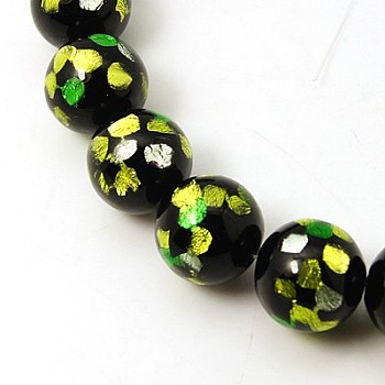 Handmade Silver Foil Glass Beads Strands, Round, Yellow, 12mm, Hole: 1mm