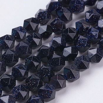 Synthetic Blue Goldstone Beads Strands, Faceted, Round, 6x5mm, Hole: 0.8mm, about 68pcs/strand, 15.3 inch(39cm)