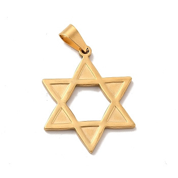 Vacuum Plating 201 Stainless Steel Pendants, Star of David Charms, Golden, 35.5x28x2mm, Hole: 9x4.5mm