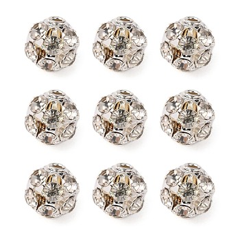 Brass Rhinestone Beads, Grade A, Round, Silver Color Plated, Clear, Size: about 6mm in diameter, hole: 1mm
