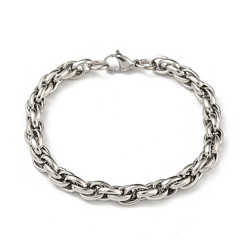 201 Stainless Steel Rope Chain Bracelets, Stainless Steel Color, 8-3/4 inch(22.2cm)