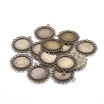 Zinc Alloy Pendant Settings for Cabochon & Rhinestone, DIY for Jewelry Making, Lead Free & Cadmium Free & Nickel Free, Flat Round, Antique Bronze, 33.5x30x1.4mm, Hole: 2mm, Tray: 19mm