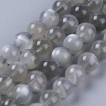 Natural Grey Moonstone Beads Strands, Round, 4mm, Hole: 0.4mm, about 98~100pcs/strand, 15.7 inch(40cm)