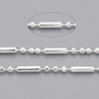 Brass Ball Chains, Ball & Bar Faceted Beaded Chains, Long-Lasting Plated, Soldered, with Spool, Cadmium Free & Lead Free, Silver, 5.8x1.4mm and 1.4mm, about 301.83 Feet(92m)/roll