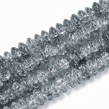 Crackle Glass Beads, Dyed & Heated, Rondelle, Slate Gray, 8x4mm, Hole: 1mm, about 89~95pcs/strand, 15.16~15.55 inch(38.5~39.5cm)