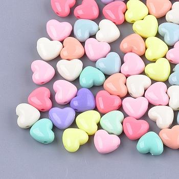 Opaque Acrylic Beads, Heart, Mixed Color, 15x17x9.5mm, Hole: 2.5mm, about 330pcs/500g