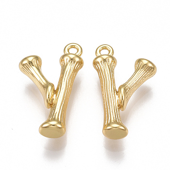 Brass Pendants, Letter, Nickel Free, Real 18K Gold Plated, Letter.Y, 18.5x11x4mm, Hole: 1mm