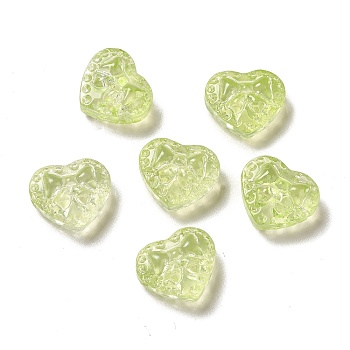Glass Beads, Heart with Bowknot, Green Yellow, 14x16x7.5mm, Hole: 1.2mm