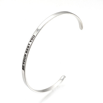 201 Stainless Steel Cuff Bangles, Stainless Steel Color, 2-1/2 inch(6.4cm)~2-3/4 inch(7cm)