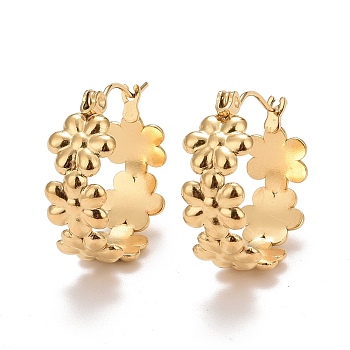 Ion Plating(IP) Flower 304 Stainless Steel Hoop Earrings for Women, Golden, 20x20x8.2mm, Pin: 0.6mm