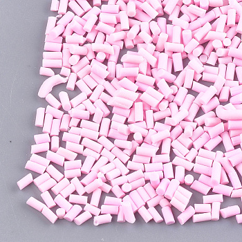 Handmade Polymer Clay Sprinkle Beads, Fake Food Craft, No Hole, Column, Pink, 2~6x1.5mm