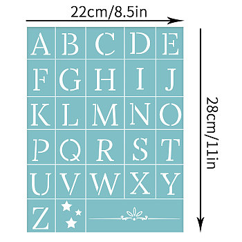 Self-Adhesive Silk Screen Printing Stencil, for Painting on Wood, DIY Decoration T-Shirt Fabric, 26 Alphabet and Star, Sky Blue, 28x22cm
