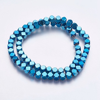 Electroplate Non-magnetic Synthetic Hematite Bead Strands, Faceted, Square, Blue Plated, 6x6x6mm, Hole: 1mm, about 70pcs/strand, 15.8 inch