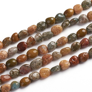 Natural Ocean Agate/Ocean Jasper Beads Strands, Tumbled Stone, Nuggets, 6.5~9.5x5.5~7.5x3.5~5.5mm, Hole: 0.8mm, about 50pcs/Strand, 15.67 inch(39.8cm)